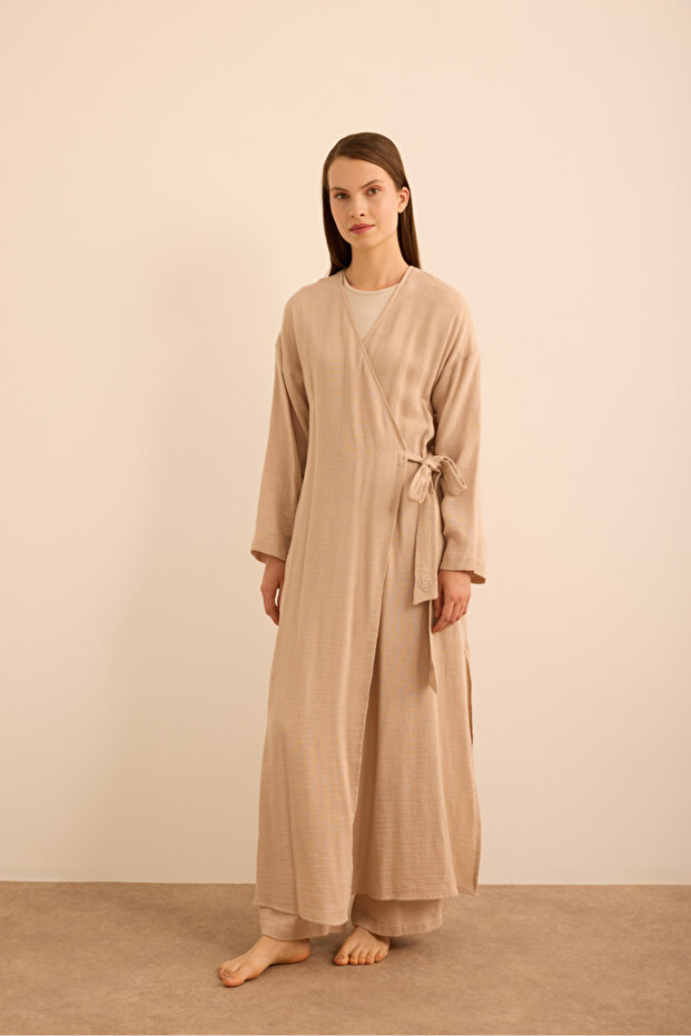 فستان من القطن فيسكون مع ربطة جانبية - 3