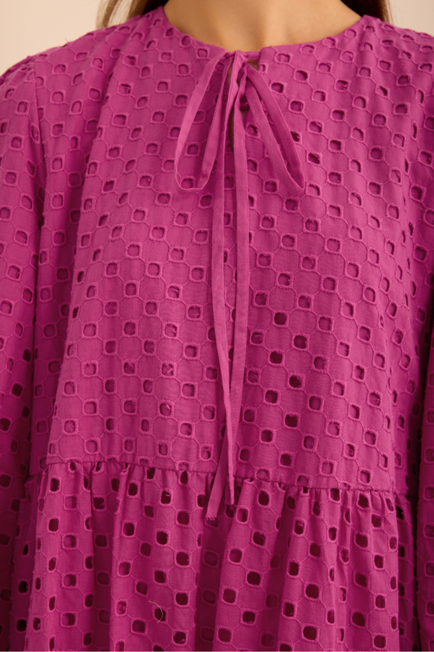 Hacimli Cotton Brode Elbise - 5