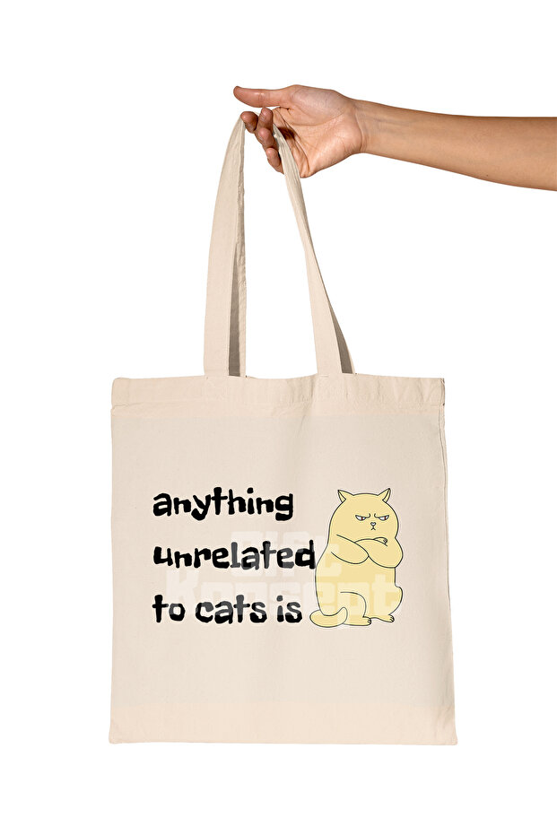 'Anything Unrelated to Cats It' Angry Cat Printed Gift Organic Raw Cloth Bag