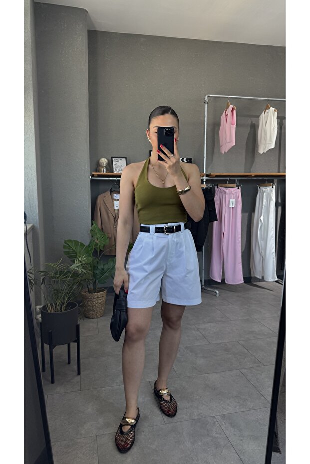 بلوزة مضلعة بياقة رسن وظهر مكشوف - 2