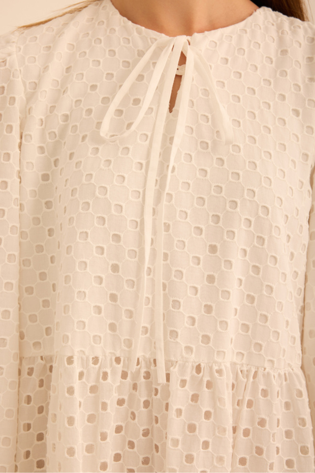 Hacimli Cotton Brode Elbise - 6