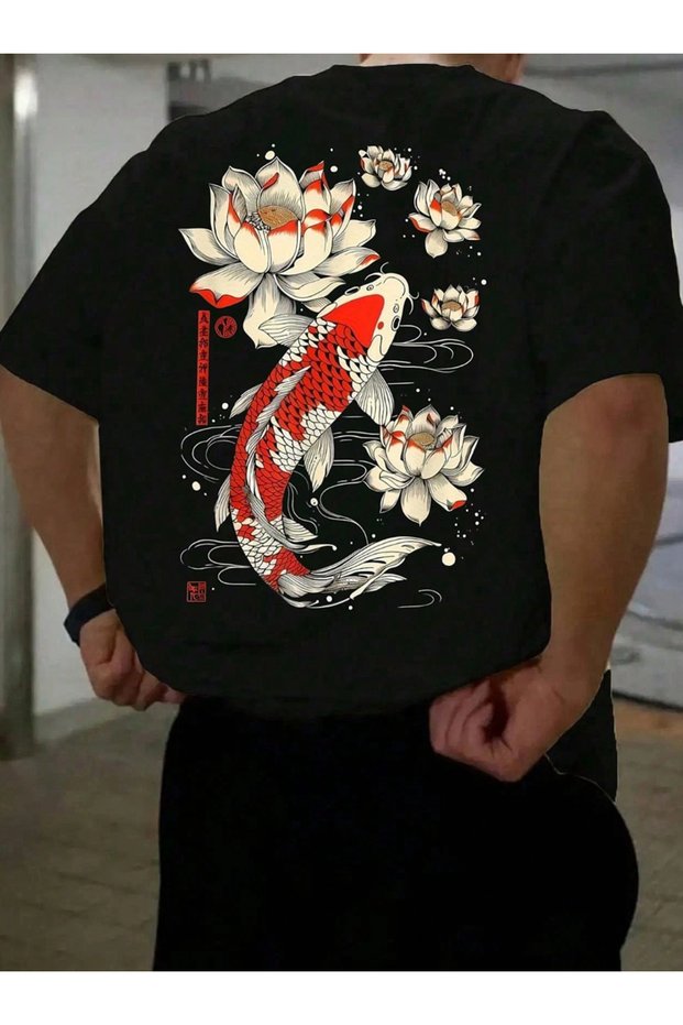 Men's Oversized T-Shirt - Japanese Koi Fish and Text Printed