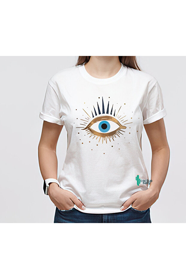 Evil Eye Bead Eye Printed 100% Cotton T-Shirt