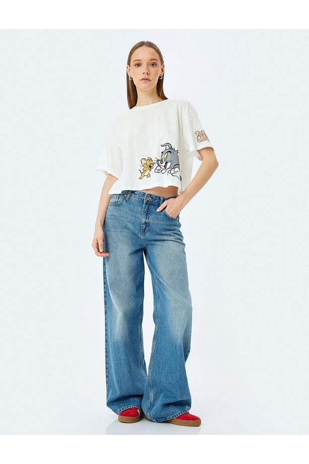 Tom ve Jerry Lisanslı Baskılı Oversize Crop Tişört - 3