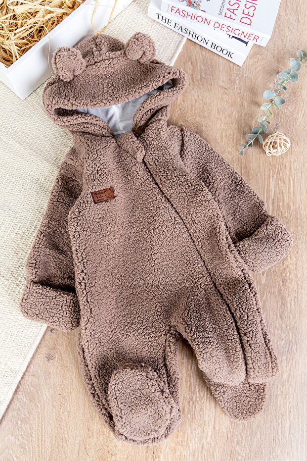 Welsoft Winter Baby Girl/Boy Romper with Hood and Gloves