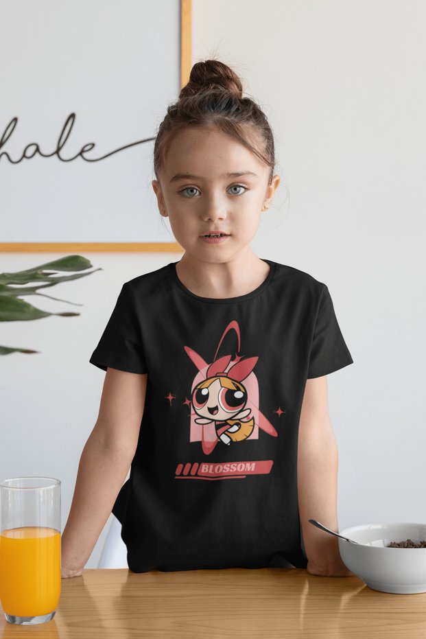 Blossom Printed Unisex Power Puff Girls Cartoon Children's T-Shirt (1-12 Years)