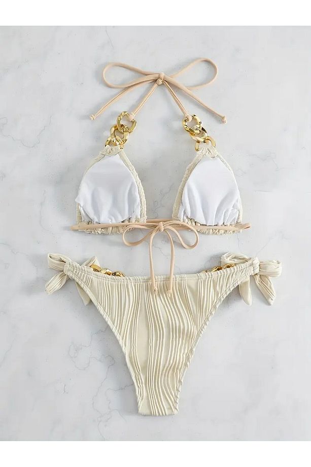Aksesuarlı Bej Bikini Takımı - 2