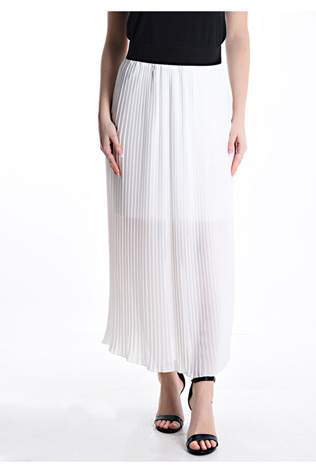 Fustă lungă plisată de vară - Alb - 1