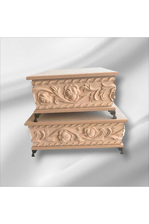Wood - Raw Mdf - Patterned - Jewelry - Makeup - Accessory - Multi-Purpose - Standing - 2-Pack Decorative Box