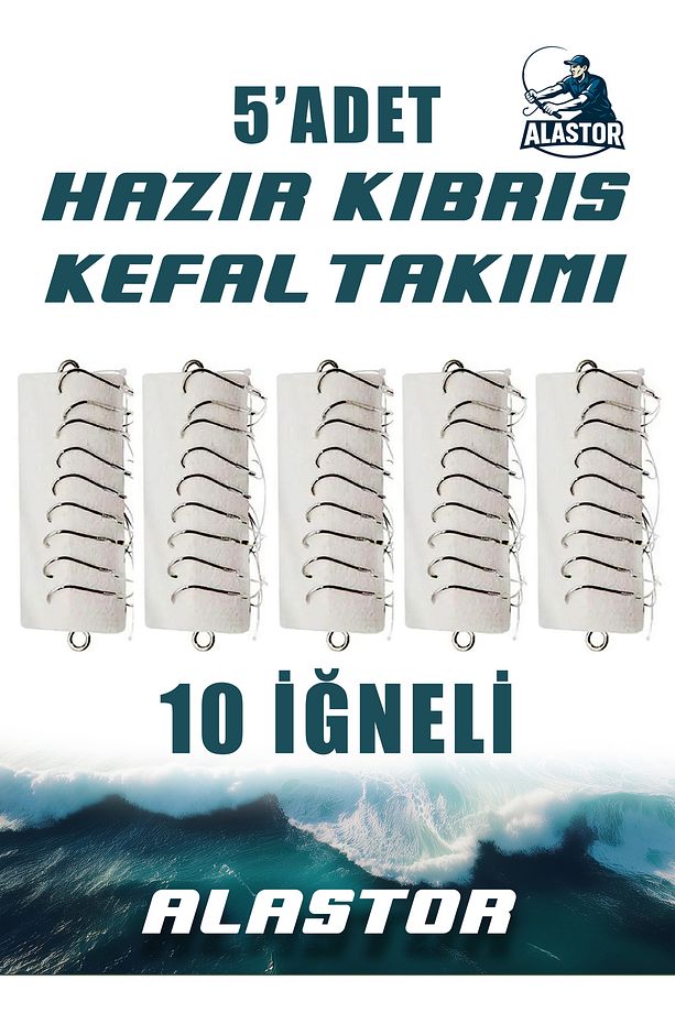 Hazır 5'Li Kefal İçin 10 İğneli Kıbrıs Takımı 5'Li Paket Hazır Kıbrıs Kefal Takımı 5'Li Set - 1
