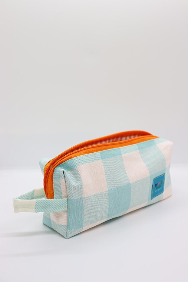 Purple Gingham Lined Washable Cloth Pen Holder Pencil Box
