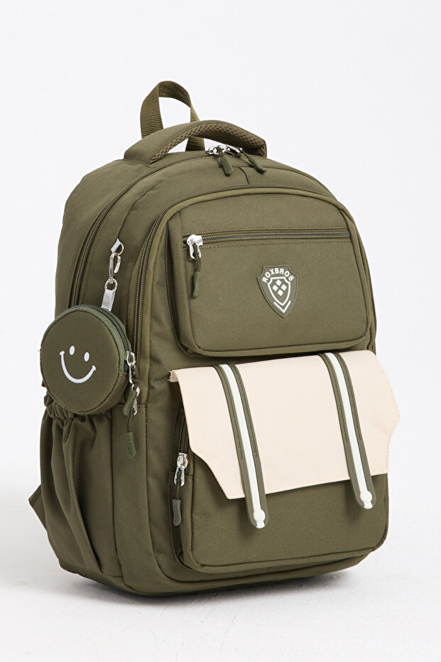 Functional Khaki Girls' School Bag & Boys' Backpack - Compatible with Primary School, Middle School, High School