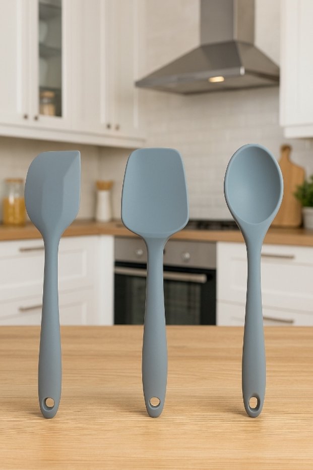 3-Piece Silicone Spoon Set, 21 Cm, Hard Tip, Fireproof, Non-Stick, Heat Resistant 3 Color Options