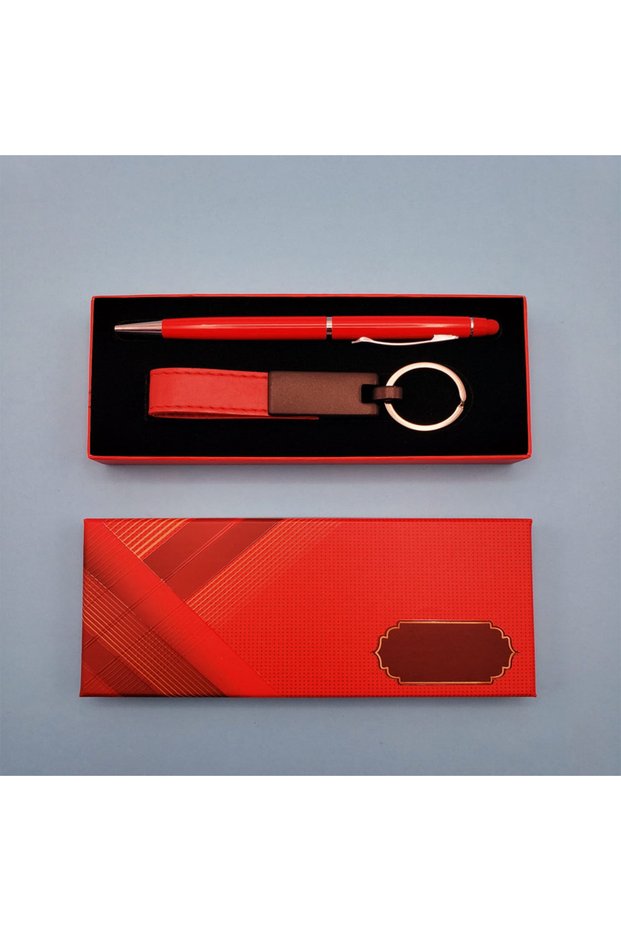 Red Leather Keychain and Pen