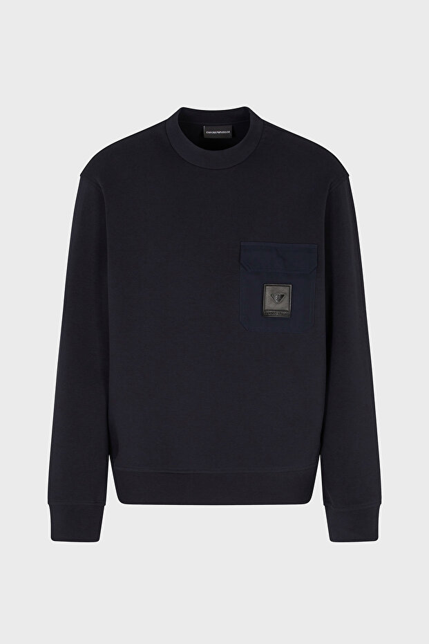 Stretch Cotton Regular Fit Single Pocket Crew Neck Sweat Men's Sweat Em002925 Af10013