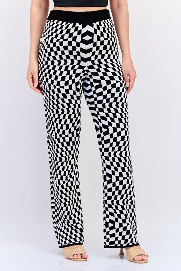 Women Checkered Wide Leg Pants, Multicolor