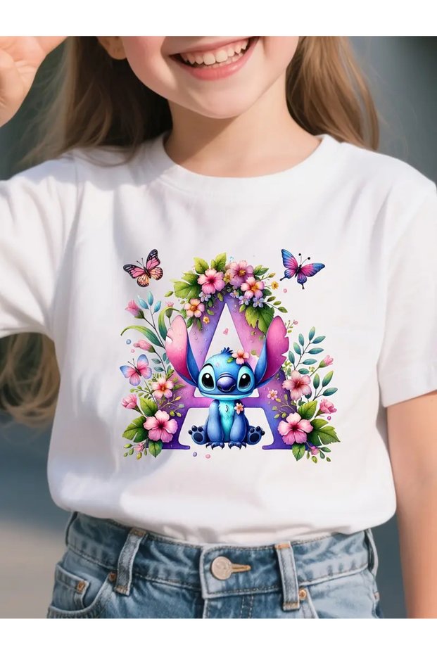 Children's "A" Graphic Printed Girl's T-Shirt Tshirt for Girls