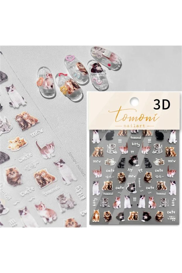 1PCS to2908 Lovely Cat Bunny Animal Flower Bow Tie 5D Relief Self Adhesive Nail Art Decoration Sti