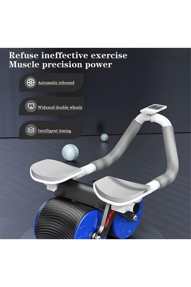 Abdominal Abs Wheel Exercise Roller, With Timer, Knee Mat, Automatic Rebound, for Home Use, Blue - 6
