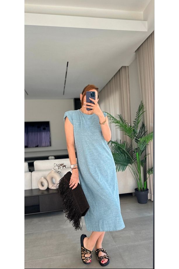 Antrasit Kırçıllı Vatkalı Elbise - 1