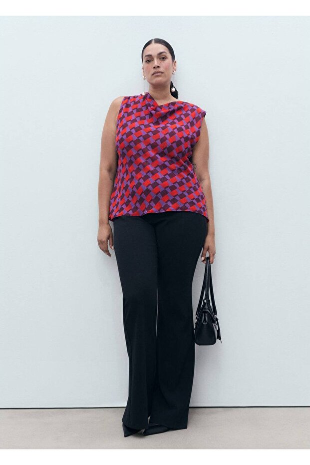 Drapeli yaka baskılı bluz - 6