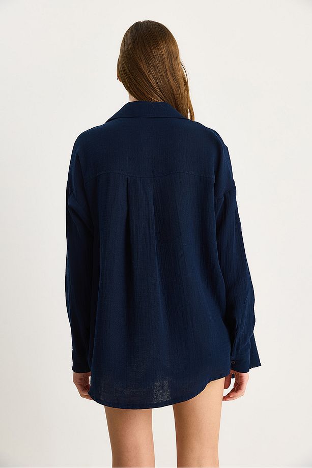 Kadın Oversize Basic Müslin Gömlek 60282021 - 7