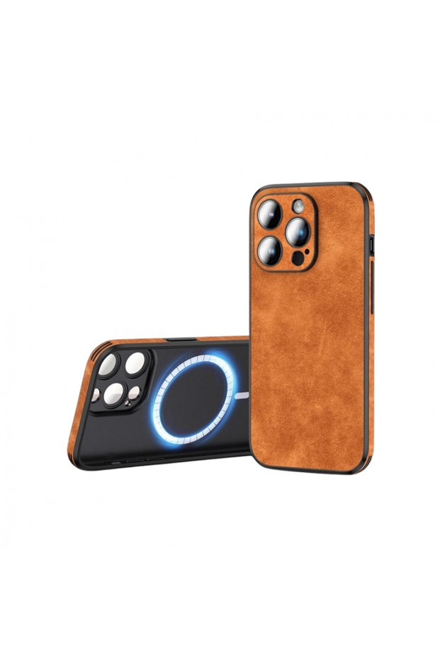-Leather Protective Case with MagSafe for iPhone 13 Pro Max, Brown