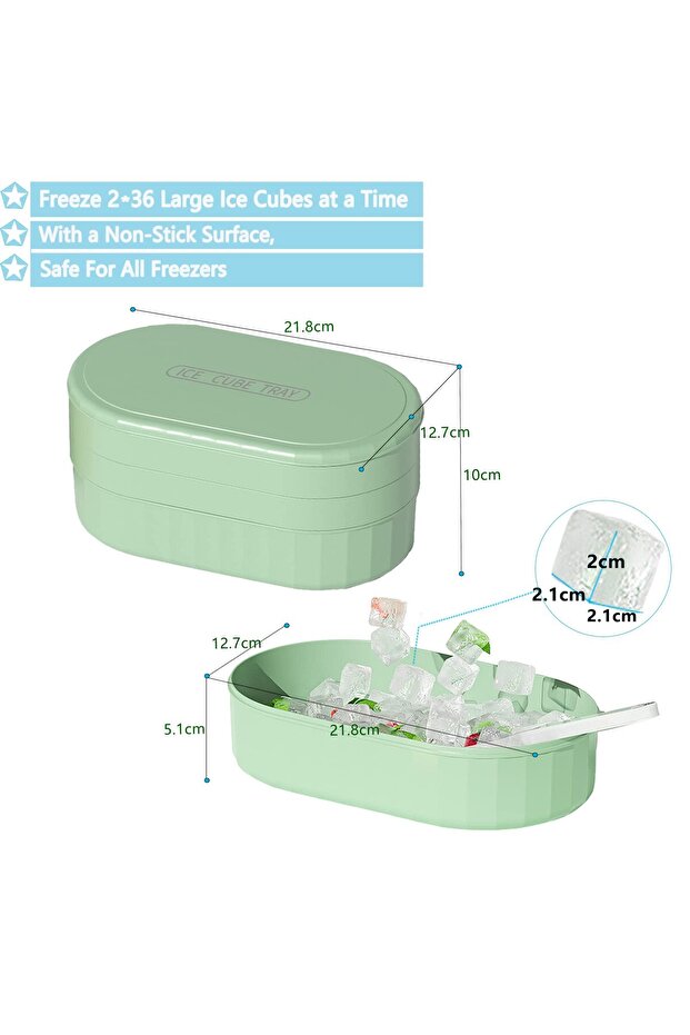 Ice Cube Trays,72Pcs square ice cube mold with Lid and Bin,Easy Release & Safety material (Green) - 4