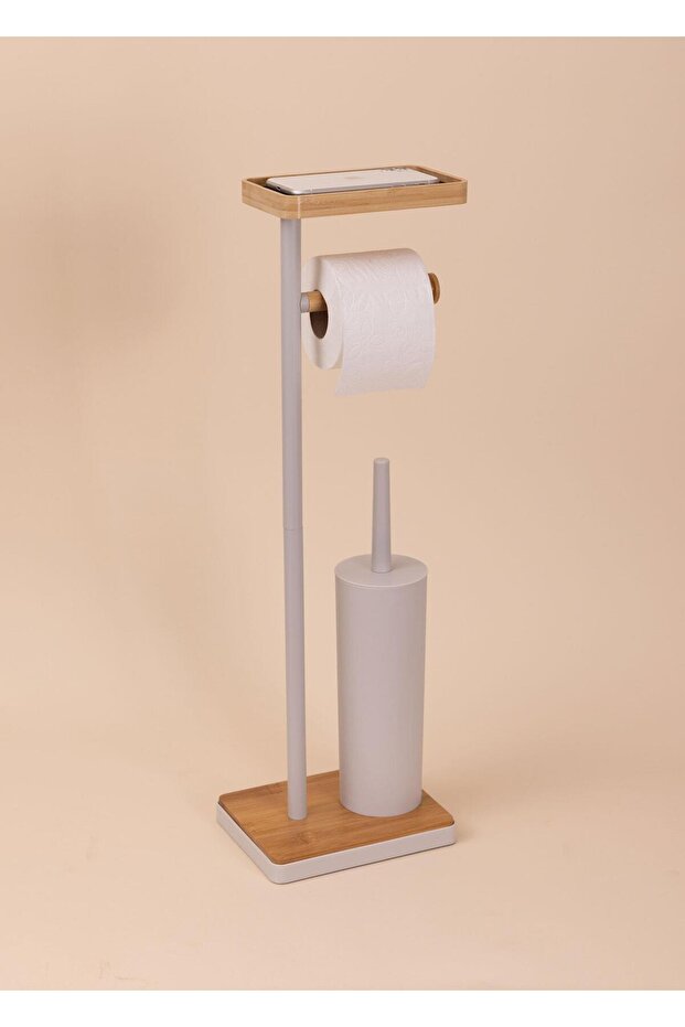 Toilet Paper Stand with Tray and Brush Gray 761