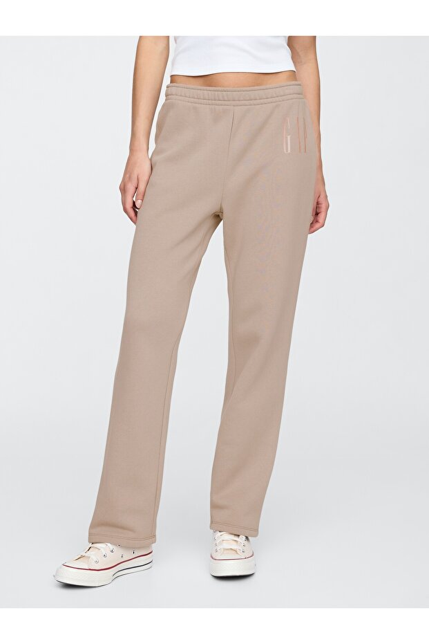 Kadın Bej Logo Bootcut Pull-On Fleece Eşofman Altı - 4