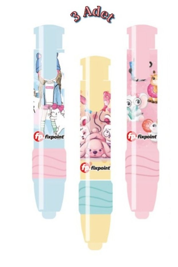Fixpoint -3 Pieces- Mechanical Automatic Pastel Colors Girl Set Rocket Eraser (P-1307)