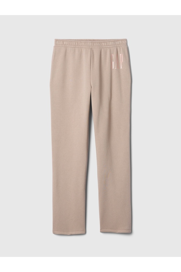 Kadın Bej Logo Bootcut Pull-On Fleece Eşofman Altı - 2