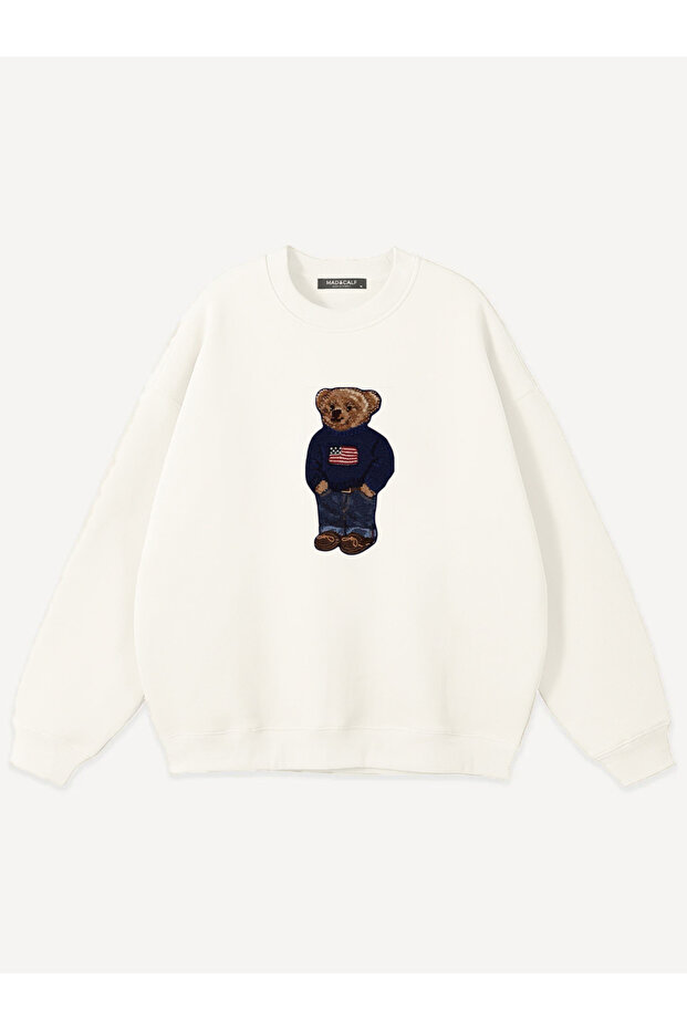 سويت شيرت بطبعة Teddy Boy للجنسين، بياقة دائرية، قصة واسعة / فضفاضة
