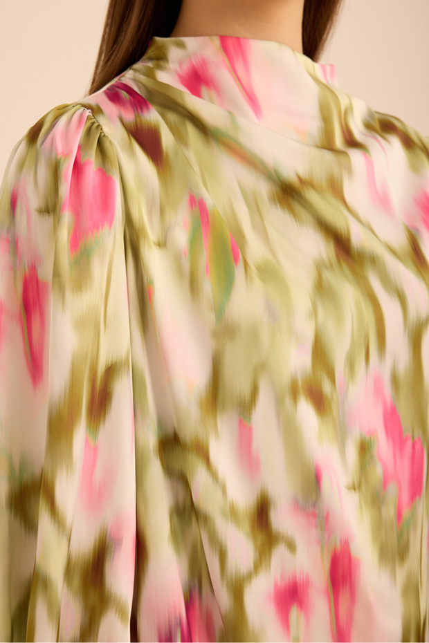 Batik Patterned Stand Collar Blouse - 6