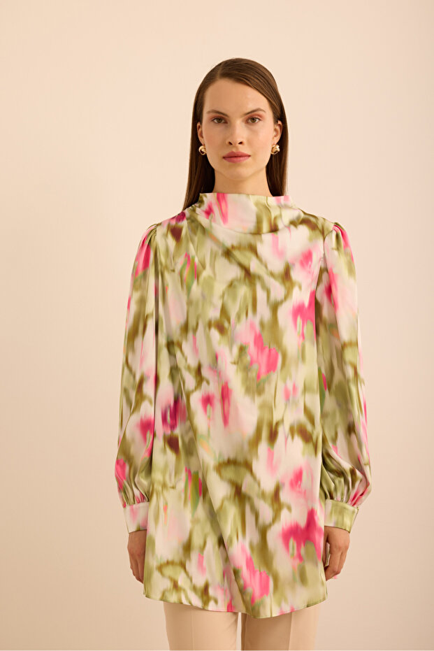 Batik Patterned Stand Collar Blouse - 2