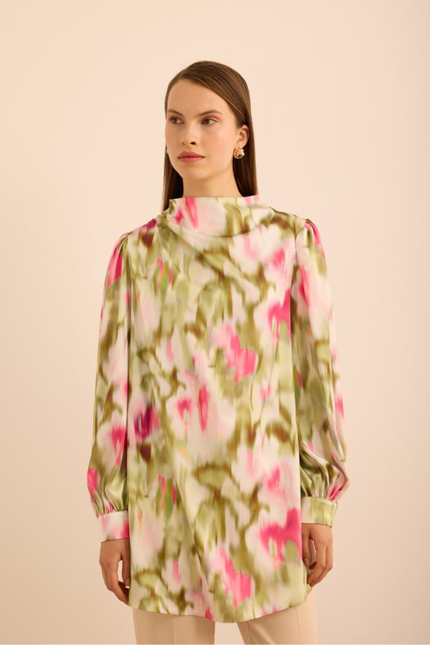 Batik Patterned Stand Collar Blouse - 5