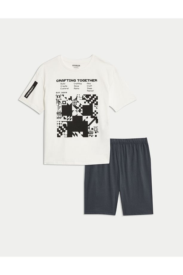 Minecraft™ Baskılı Saf Pamuk Pijama Takımı (3–16 Yaş) - 1