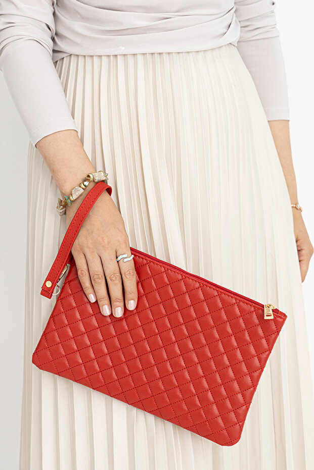 Women's Quilted Leather Clutch Portfolio Bag
