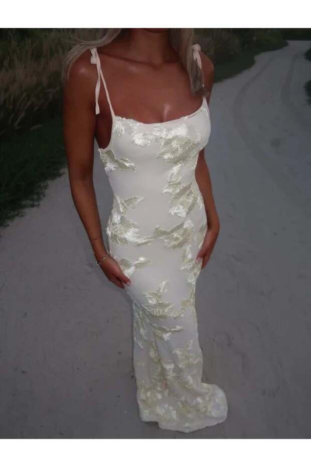 White Adjustable Strap Floral Lined Maxi