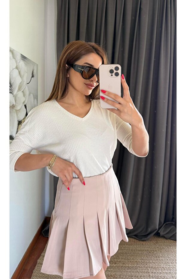 Fusta țesătă plisată Bej - 2