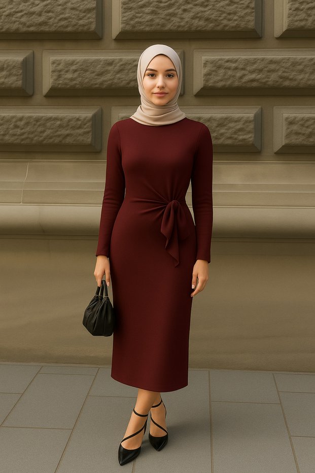 Women's Side Tie Detail Long Sleeve Hijab Dress