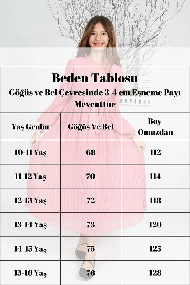 Genç Kız Uzun Boydan Pliseli Şifon Tesettür Elbise - 3