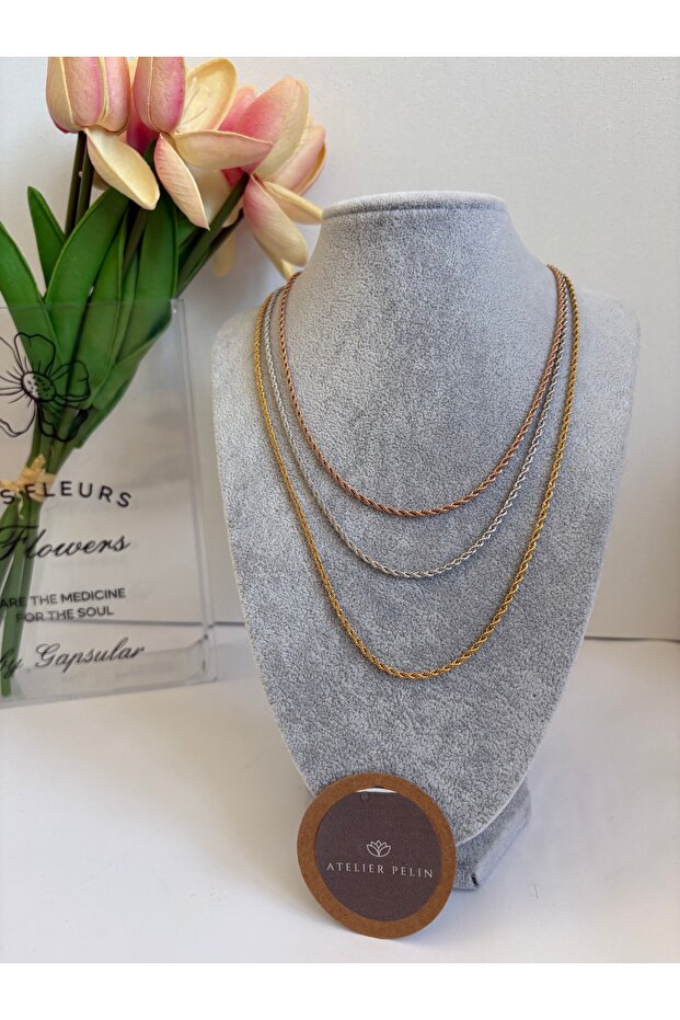 Steel Three Color Thin Twist Chain Necklace
