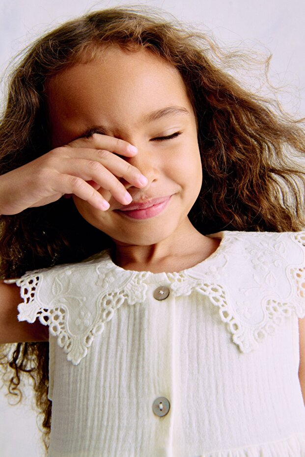 Yakalı Muslin Elbise - 2