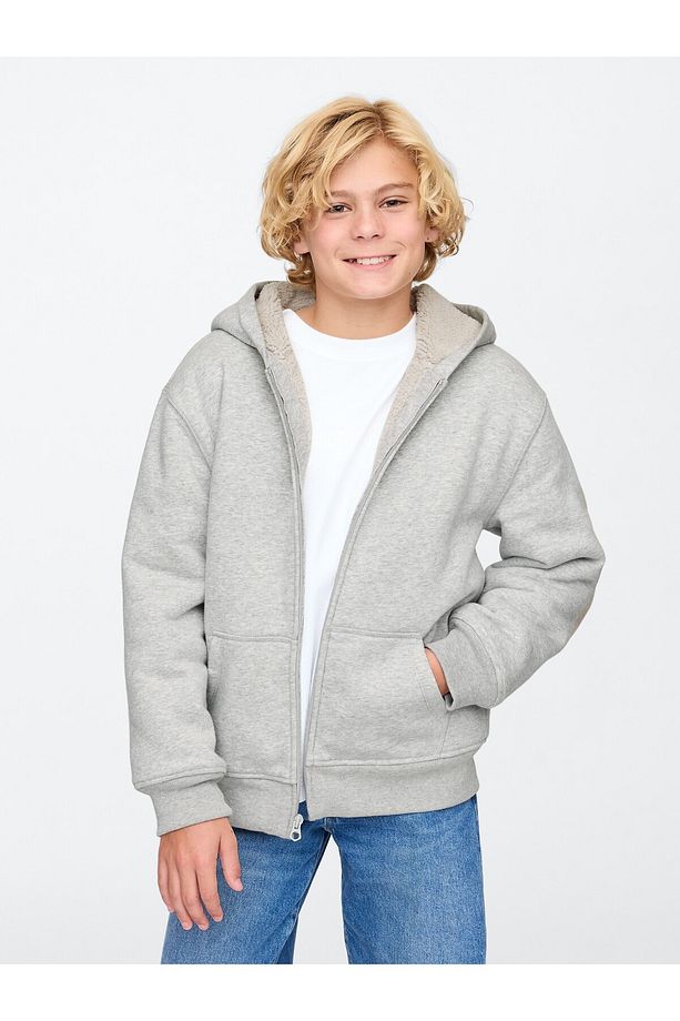 Erkek Çocuk Gri VintageSoft Sherpa Fermuarlı Sweatshirt - 1