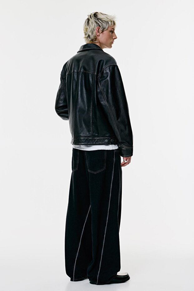 Siyah Kontrast Dikişli Skater Jean - 6