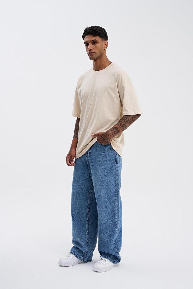 Erkek Basic Super Pamuklu Oversize Taş Tişört - 5