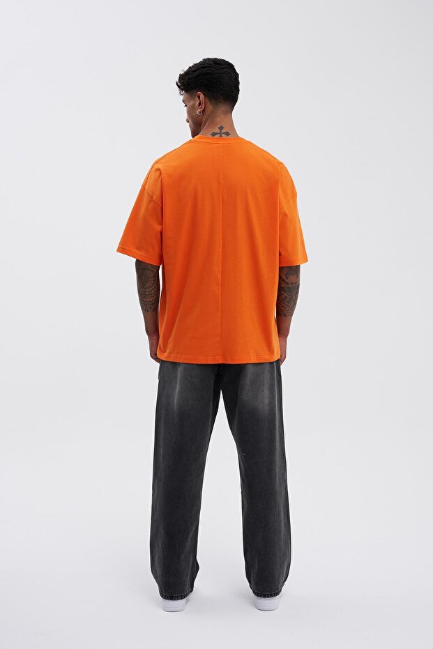 Erkek Basic Super Pamuklu Oversize Orange Tişört - 7
