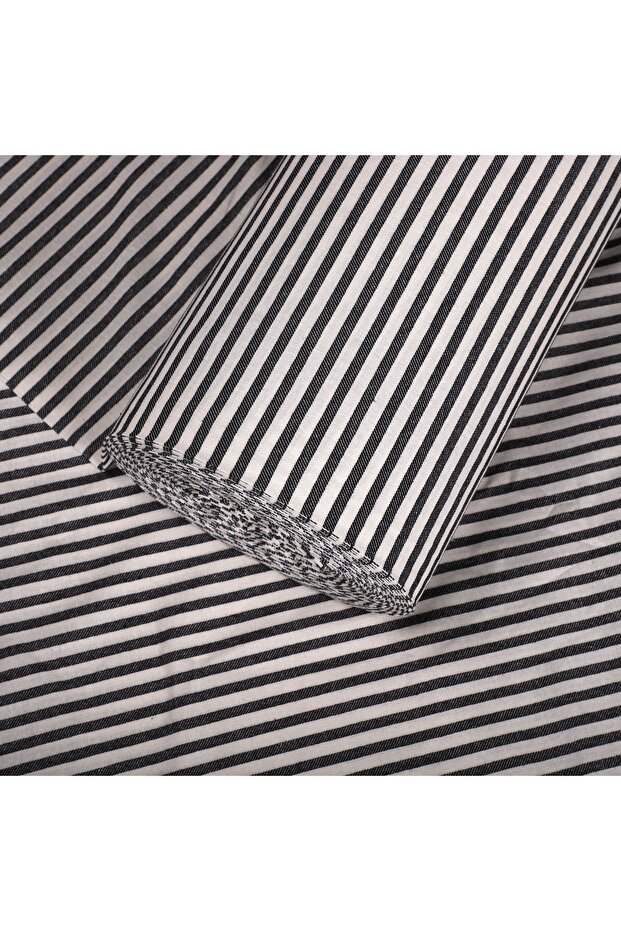 Black Striped Linen Fabric - Washed Linen Fabric 100x230cm