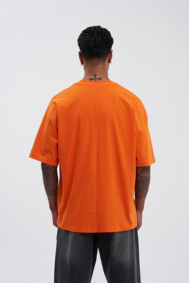 Erkek Basic Super Pamuklu Oversize Orange Tişört - 3